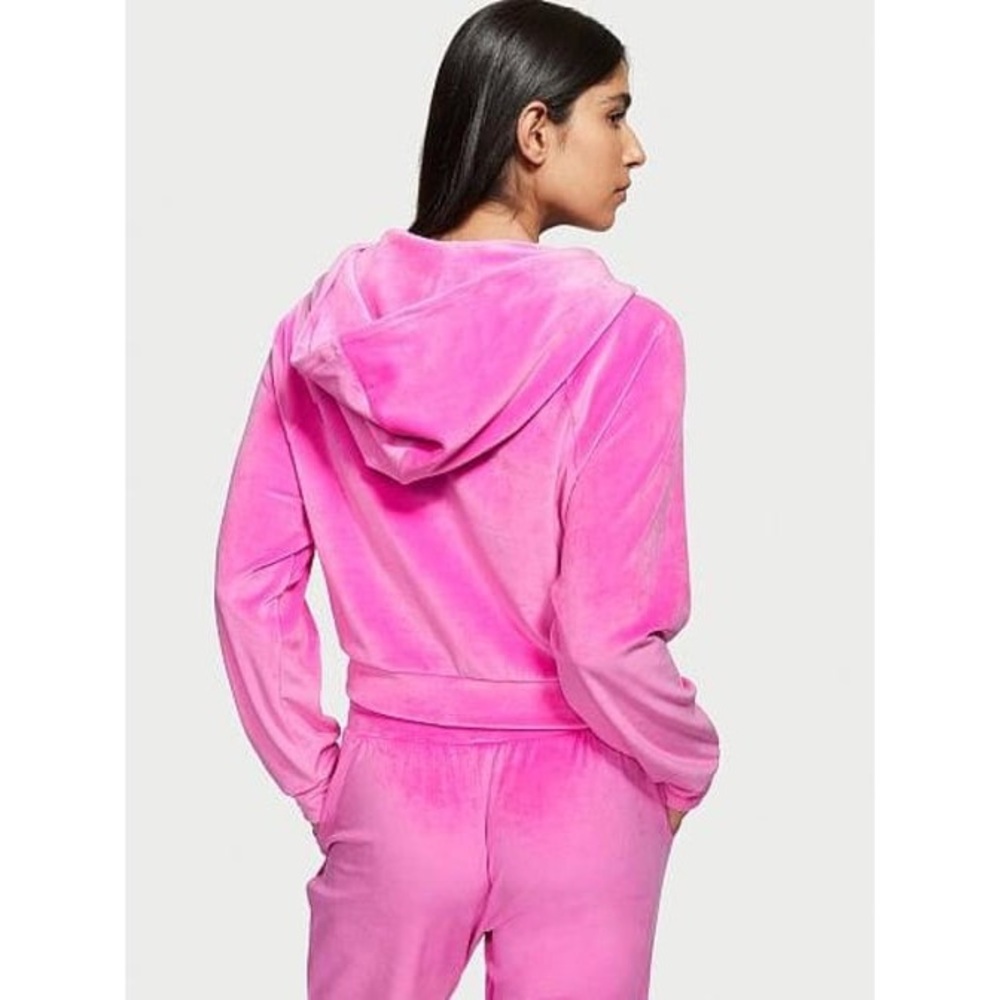Victoria's Secret Velour Full-Zip Tracksuit Set Electric Pink Graphic Size XS - Picture 3 of 6
